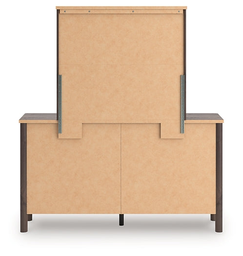 Pamytta Queen Upholstered Panel Platform Bed, Dresser and Mirror