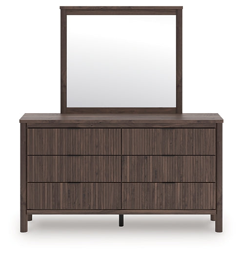 Pamytta Twin Upholstered Panel Bed, Dresser, Mirror and Nightstand