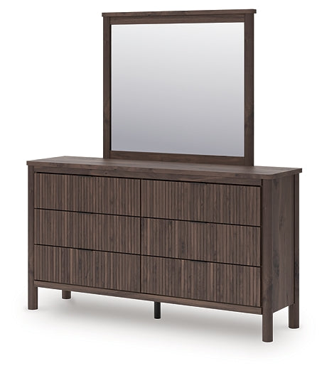 Pamytta King Upholstered Panel Bed, Dresser, Mirror, Chest and Nightstand