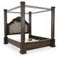 Maylee Queen Canopy Bed, Dresser, Mirror and Nightstand