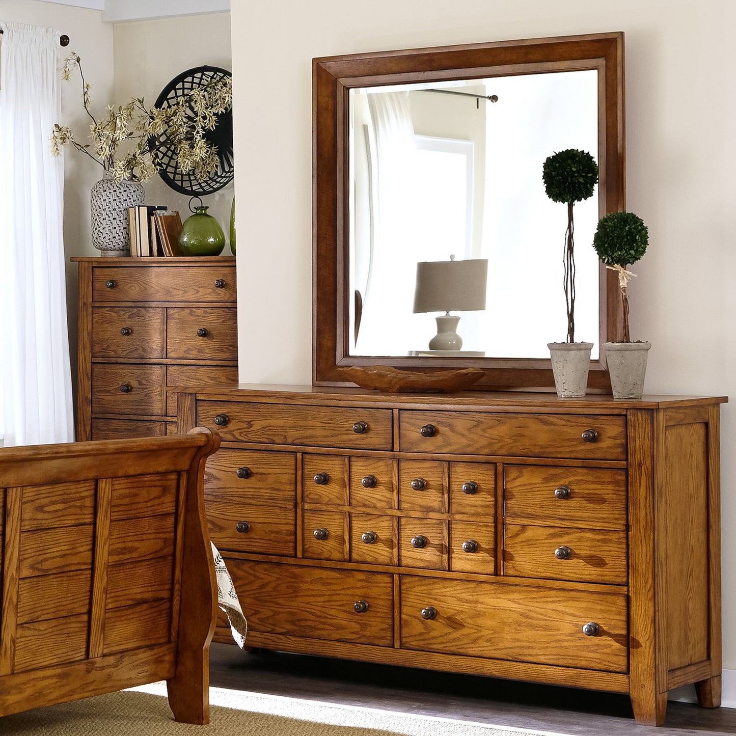 Queen Sleigh Bed, Dresser & Mirror, Chest