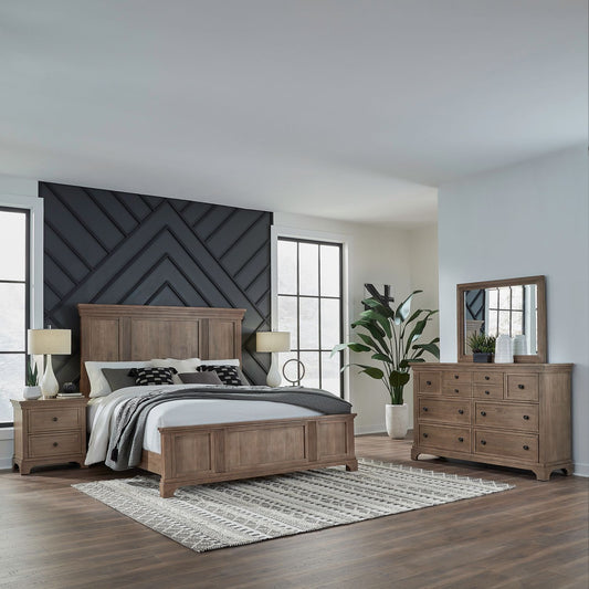 King Panel Bed, Dresser & Mirror, Night Stand