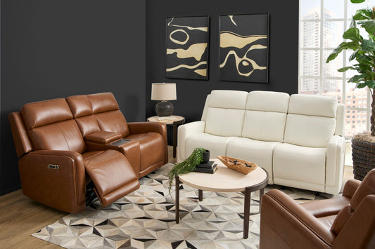 Alister Porcelain Leather Power Gliding Sofa with Power Headrests & Lumbar