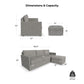 Flex Pebble Fabric Sofa with Narrow Arm and Storage Ottoman