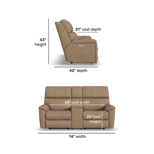 Porter Leather Power Reclining Loveseat with Console, Power Headrest, & Lumbar