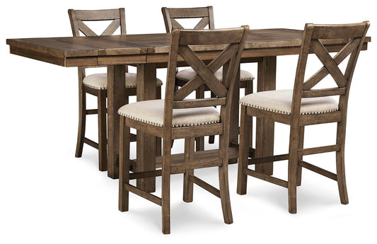 Signature Design by Ashley Moriville Counter Height Dining Table and 4 Barstools - Vaughn Outlet Kankakee IL