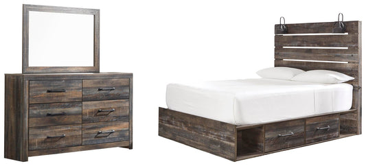 Signature Design by Ashley Drystan Queen Panel Bed with 4 Storage Drawers with Mirrored Dresser - Vaughn Outlet Kankakee IL