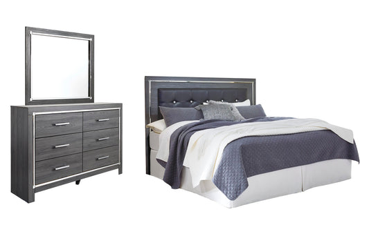 Signature Design by Ashley Lodanna King/California King Upholstered Panel Headboard Bed with Mirrored Dresser