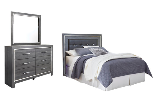 Signature Design by Ashley Lodanna Queen/Full Upholstered Panel Headboard Bed with Mirrored Dresser