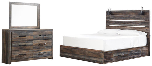 Signature Design by Ashley Drystan King Panel Bed with 2 Storage Drawers with Mirrored Dresser - Vaughn Outlet Kankakee IL