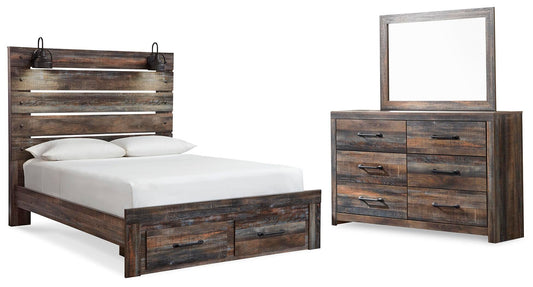 Signature Design by Ashley Drystan Queen Panel Bed with 2 Storage Drawers with Mirrored Dresser - Vaughn Outlet Kankakee IL