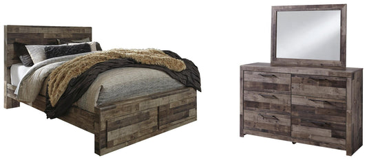 Signature Design by Ashley Derekson Queen Panel Bed with 2 Storage Drawers with Mirrored Dresser - Vaughn Outlet Kankakee IL