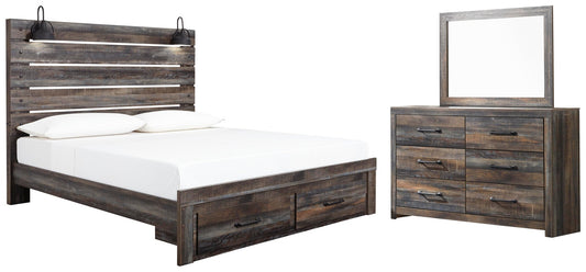 Signature Design by Ashley Drystan King Panel Bed with Storage with Mirrored Dresser - Vaughn Outlet Kankakee IL