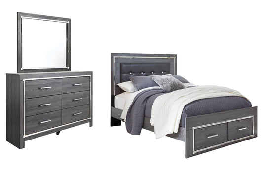 Signature Design by Ashley Lodanna Panel Bed With 2 Storage Drawers With Mirrored Dresser - Vaughn Outlet Kankakee IL