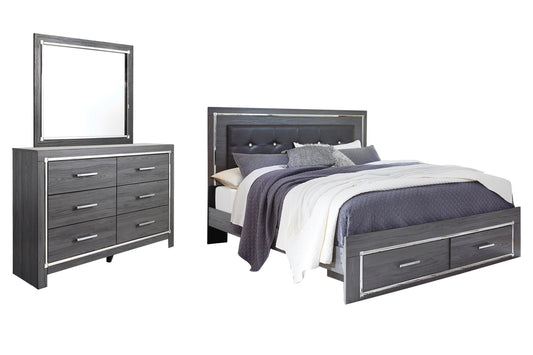 Signature Design by Ashley Lodanna King Panel Bed with 2 Storage Drawers with Mirrored Dresser - Vaughn Outlet Kankakee IL