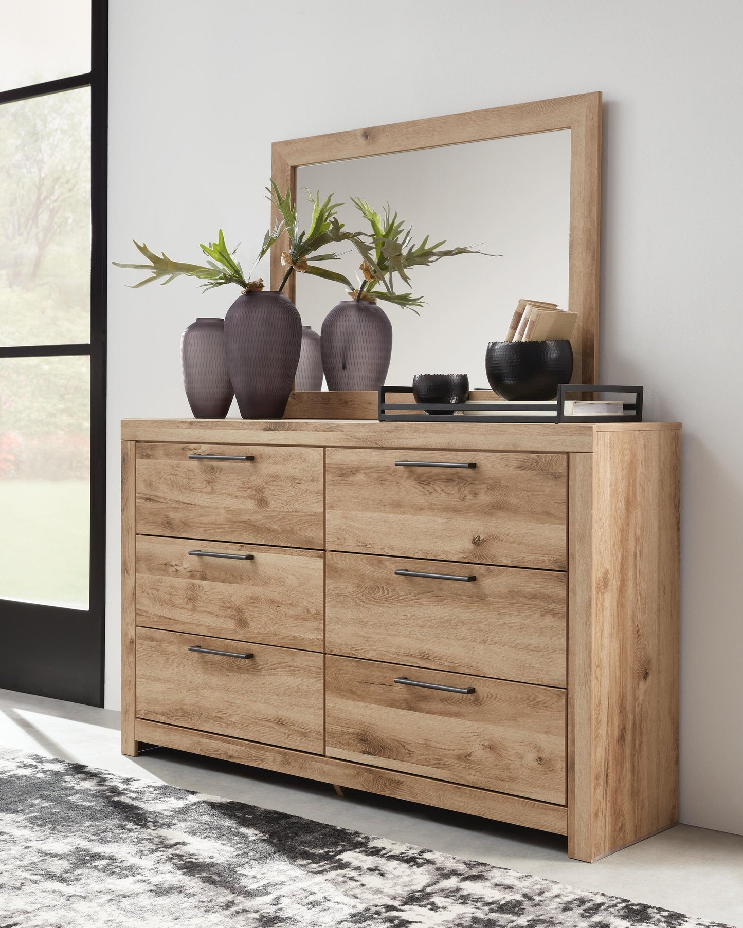 Hyanna King Panel Bed, Dresser, Mirror and Nightstand