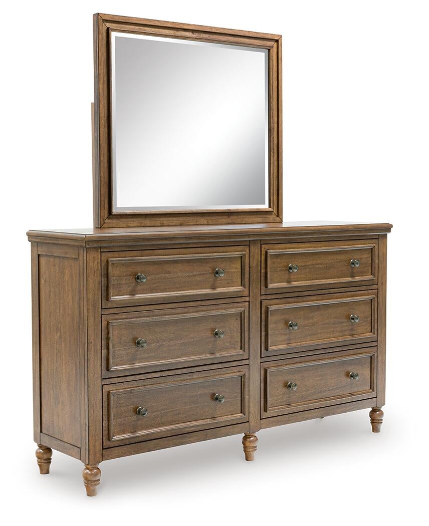 Sturlayne King Upholstered Panel Bed, Dresser, Mirror, Chest and Nightstand