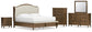 Sturlayne King Upholstered Panel Bed, Dresser, Mirror, Chest and Nightstand