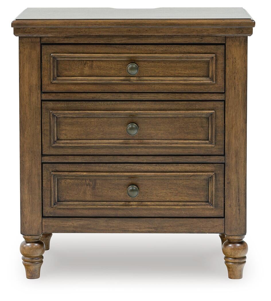 Sturlayne King Upholstered Panel Bed, Dresser, Mirror, Chest and Nightstand