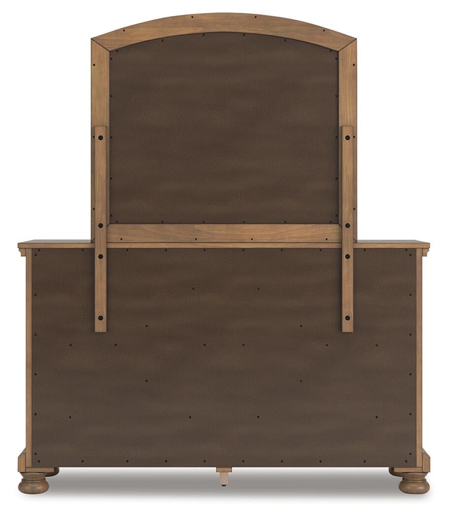 Vandenmore California King Storage Sleigh Bed with Mirrored Dresser and Nightstand