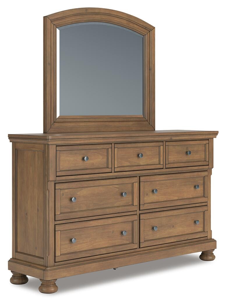 Vandenmore California King Storage Sleigh Bed with Mirrored Dresser, Chest and Nightstand