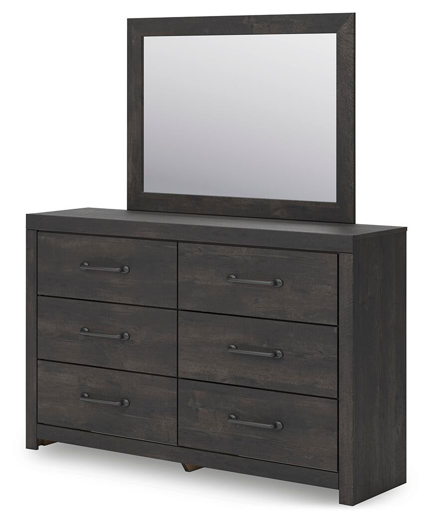 Delmorta Twin Panel Storage Bed, Dresser and Mirror