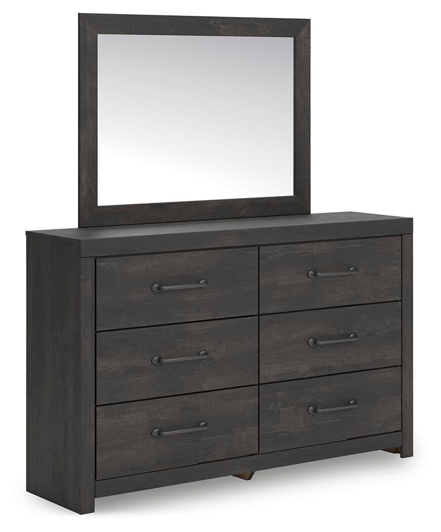 Delmorta Twin Panel Bed with Storage, Dresser, Mirror and Nightstand