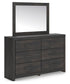 Delmorta Twin Panel Bed with Storage, Dresser, Mirror and Nightstand