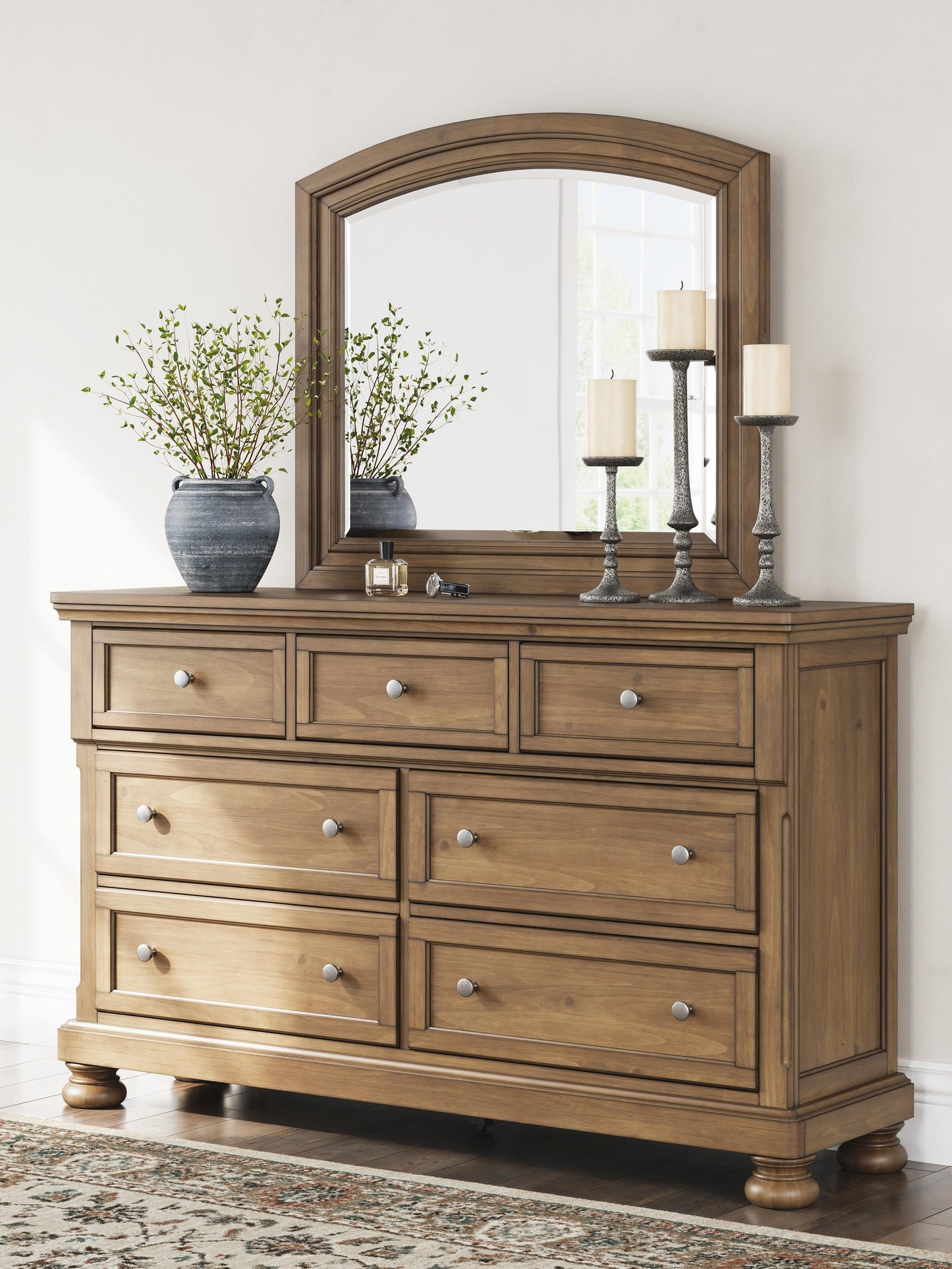 Feddinger King Panel Bed with Mirrored Dresser