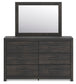Delmorta Full Panel Bed, Dresser and Mirror