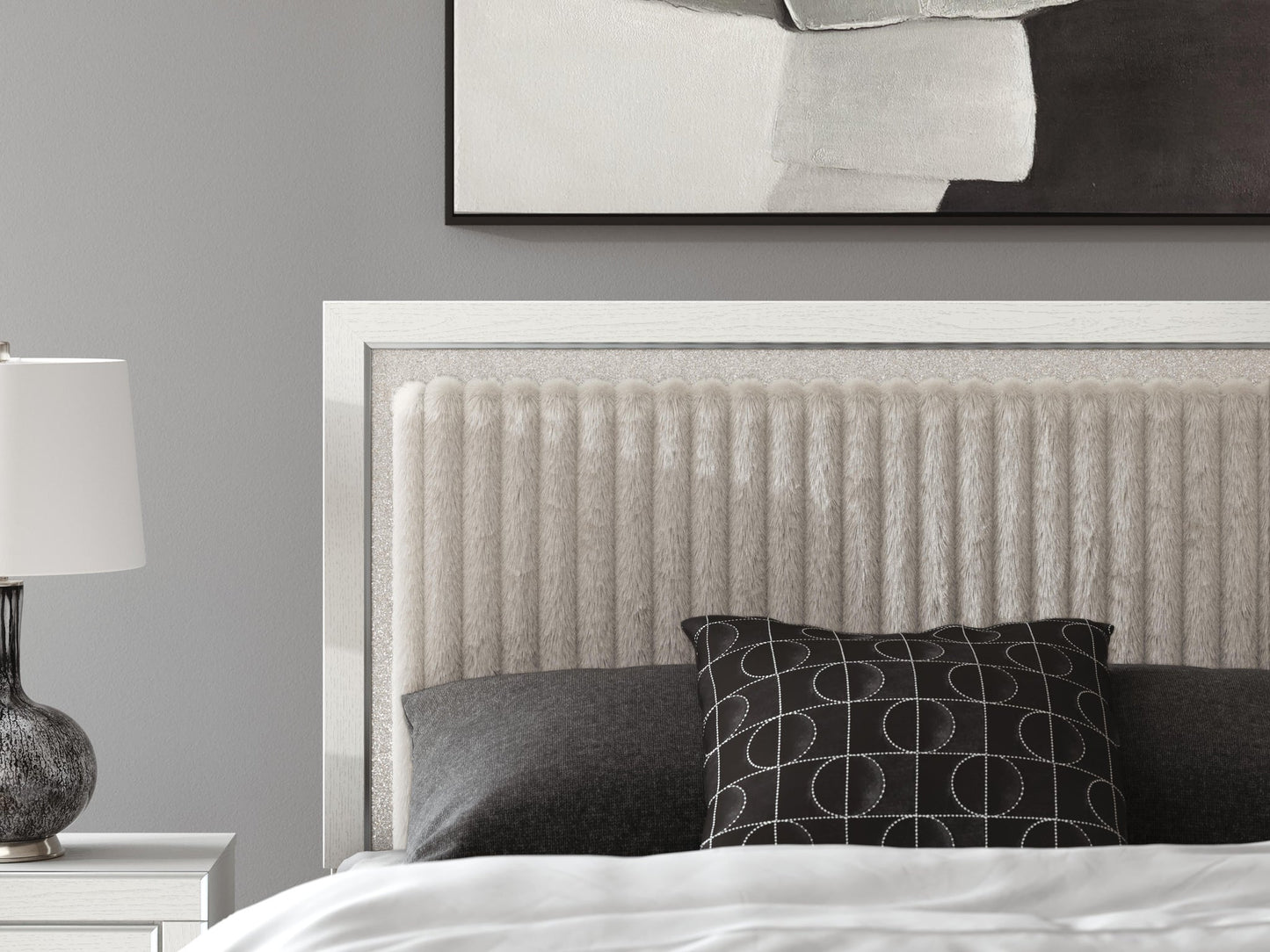 Birmonton Queen Upholstered Panel Bed, Dresser, Mirror and Nightstand