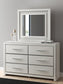 Birmonton Queen Upholstered Panel Platform Storage Bed, Dresser and Mirror
