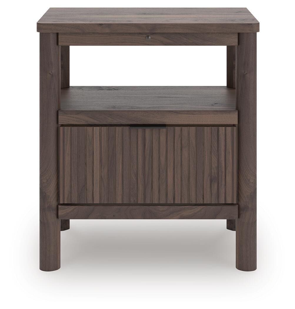 Cadmori Queen Upholstered Panel Bed, Dresser, Mirror and Nightstand
