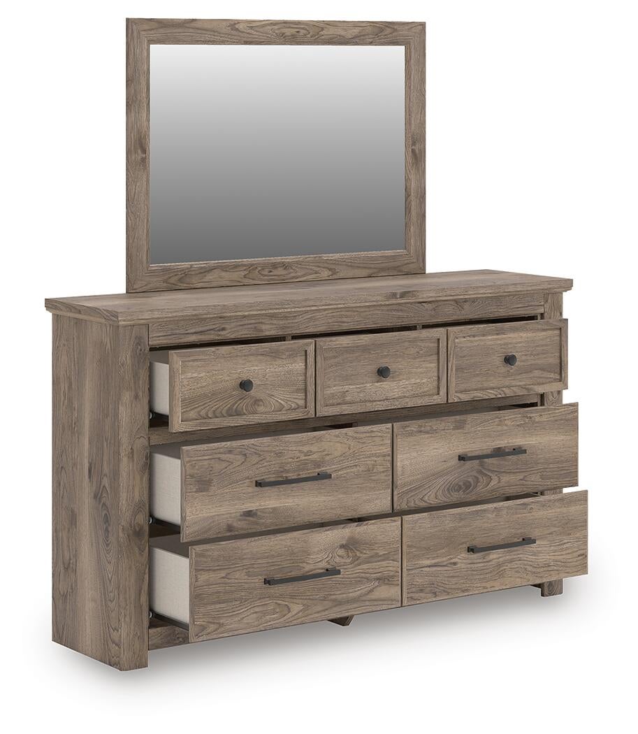Keithland Queen Poster Bed with Mirrored Dresser