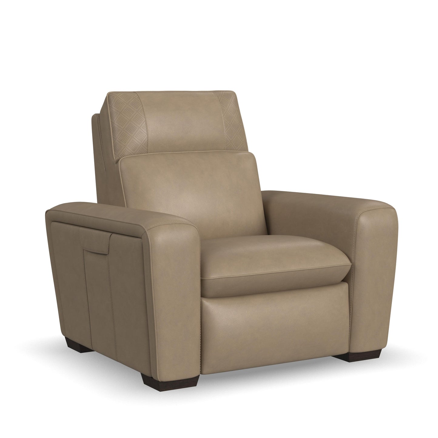 Sense Greige Leather Power Recliner with Power Headrest, Lumbar & Pulse