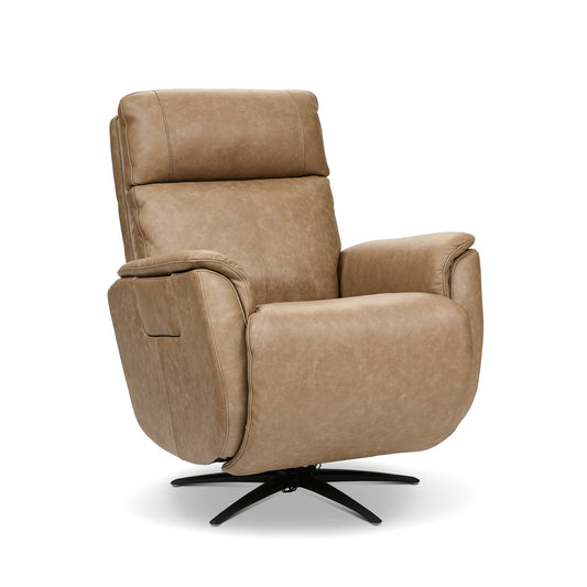 Cove Dune Leather Power Swivel Recliner with Power Headrest, Lumbar, Heat, & Massage