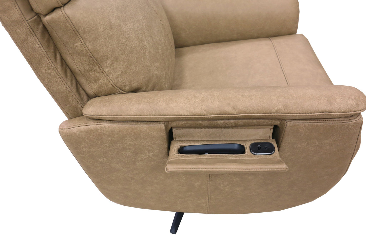 Cove Dune Leather Power Swivel Recliner with Power Headrest, Lumbar, Heat, & Massage