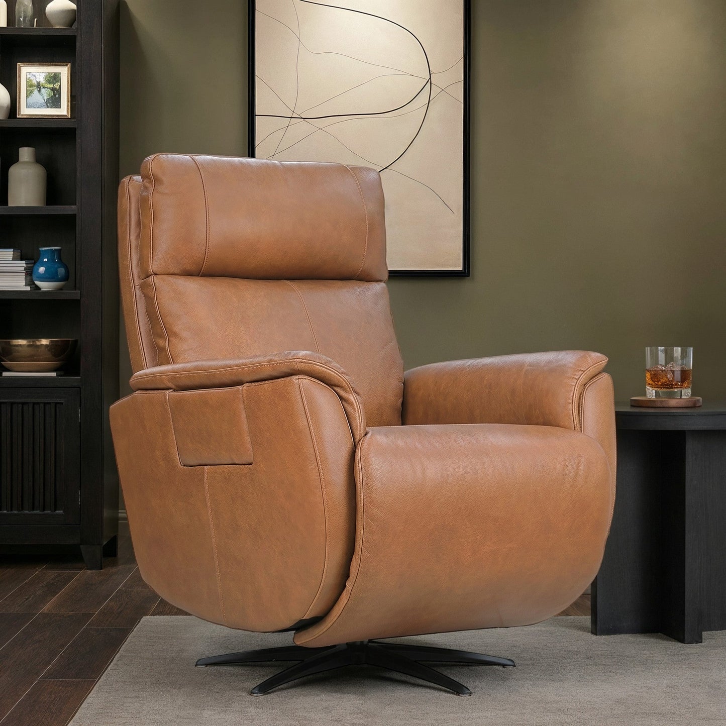 Cove Autumn Leather Power Swivel Recliner with Power Headrest, Lumbar, Heat, & Massage