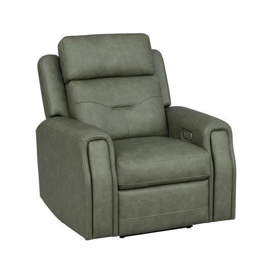 Felix Forest Green Leather Power Recliner with Power Headrest, Lumbar, Heat & Massage