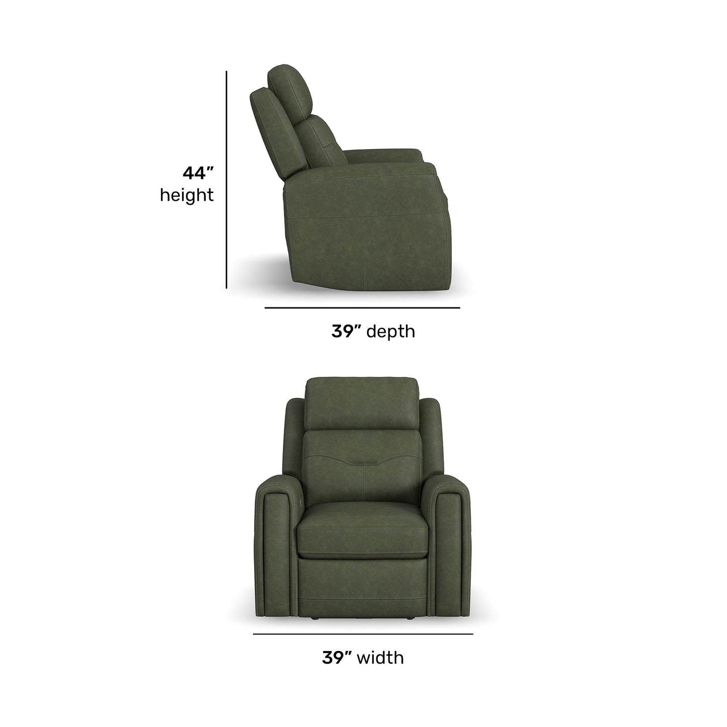 Felix Forest Green Leather Power Recliner with Power Headrest, Lumbar, Heat & Massage