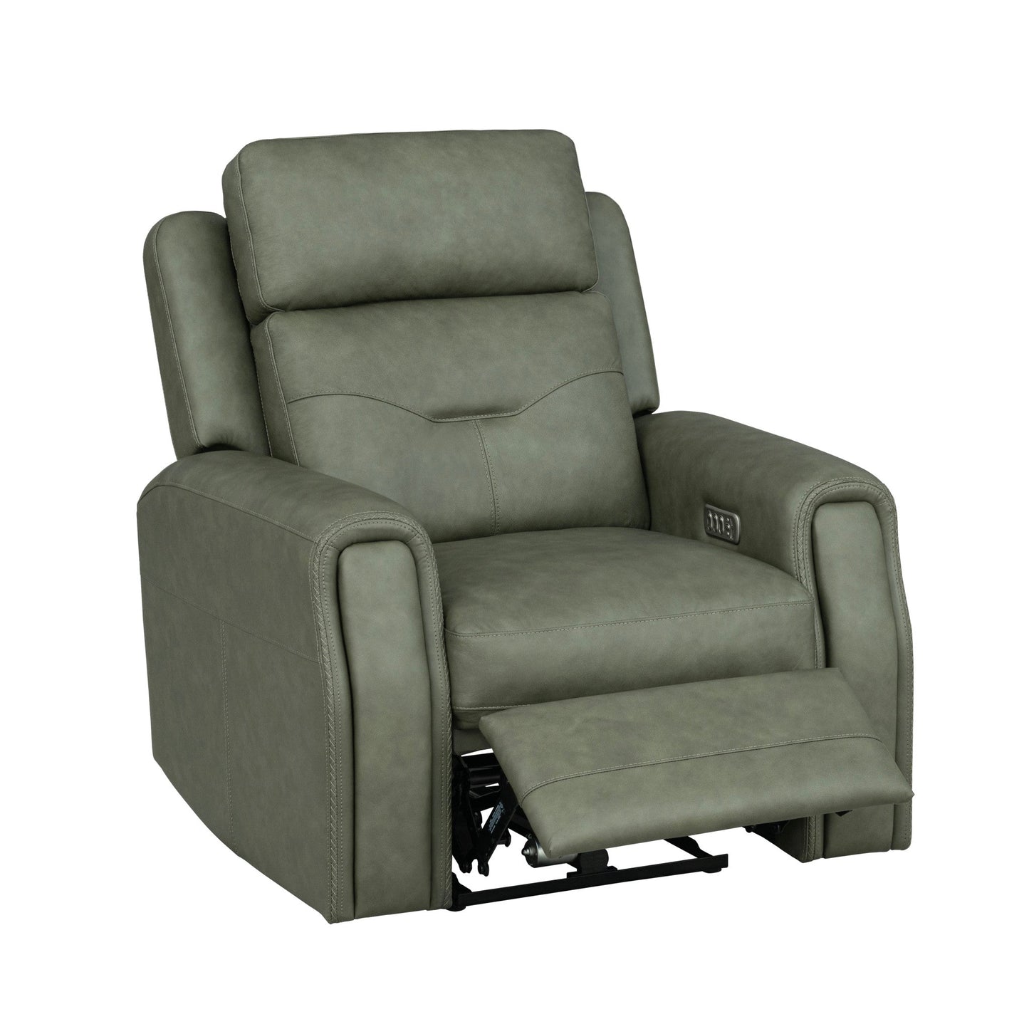 Felix Forest Green Leather Power Recliner with Power Headrest, Lumbar, Heat & Massage