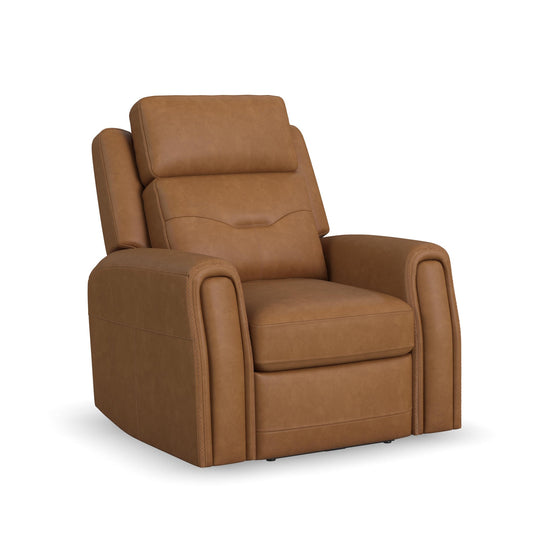 Felix Toasted Almond Leather Power Recliner with Power Headrest, Lumbar, Heat & Massage