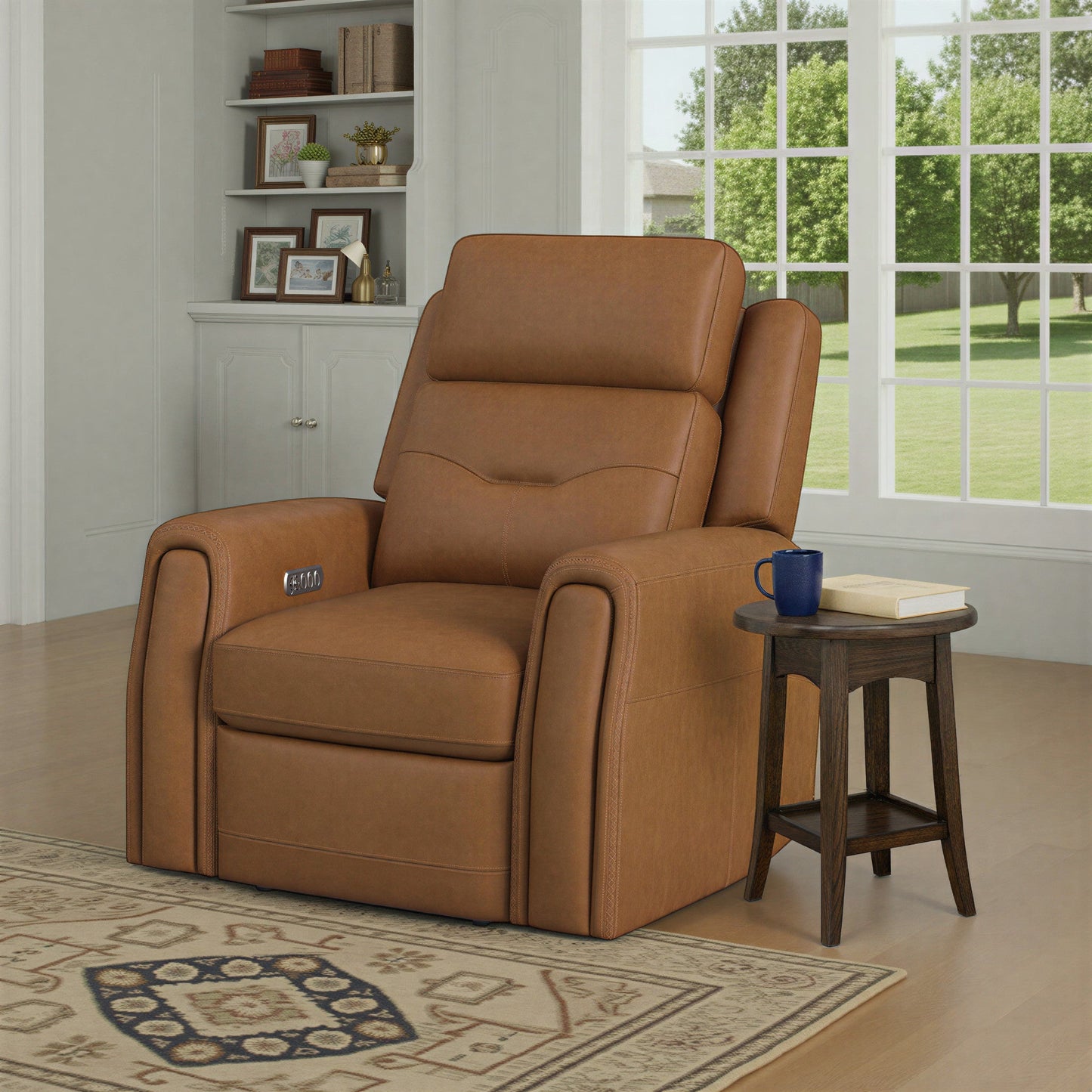Felix Toasted Almond Leather Power Recliner with Power Headrest, Lumbar, Heat & Massage