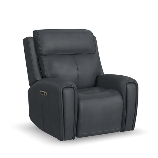 Warren True Navy Leather Power Recliner with Power Headrest & Lumbar