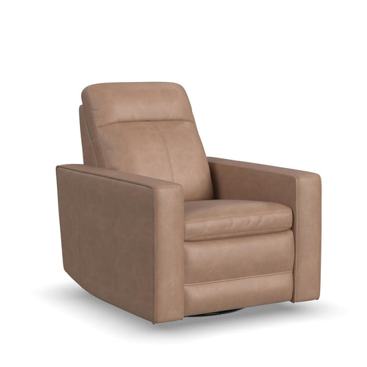 Dutch Desert Leather Power Swivel Gliding Recliner with Power Headrest, Lumbar, Heat & Massage