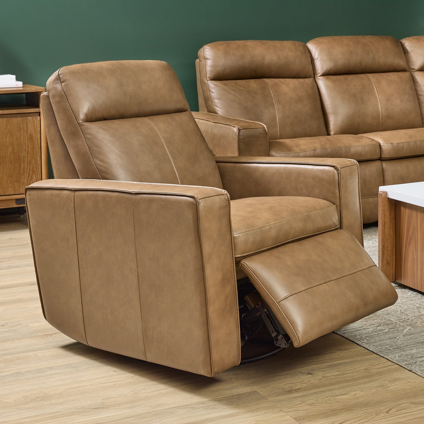 Dutch Cortado Leather Power Swivel Gliding Recliner with Power Headrest, Lumbar, Heat & Massage
