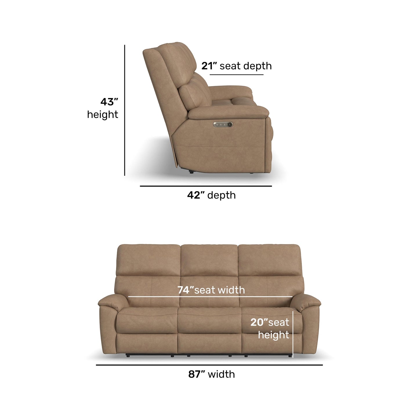 Porter Leather Power Reclining Sofa with Console, Power Headrest, & Lumbar