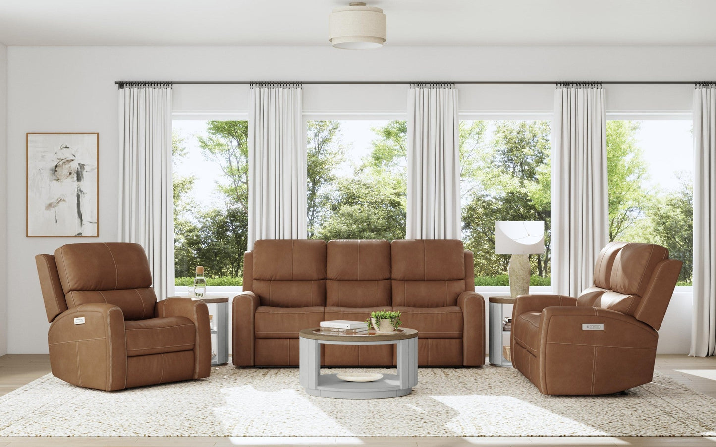 Linden Caramel Leather Power Recliner with Power Headrest & Lumbar