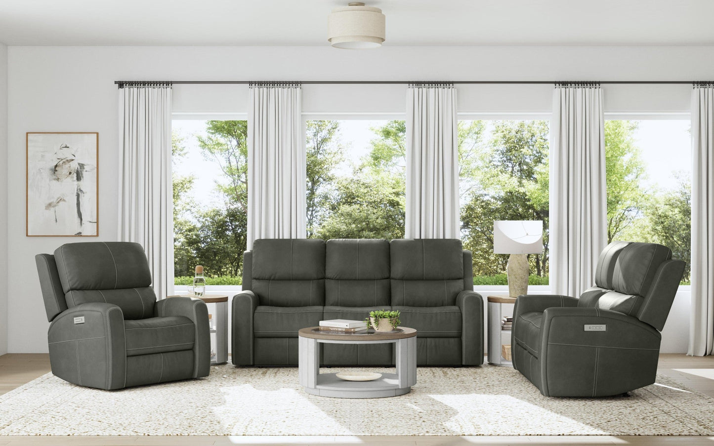 Linden Charcoal Leather Power Recliner with Power Headrest & Lumbar
