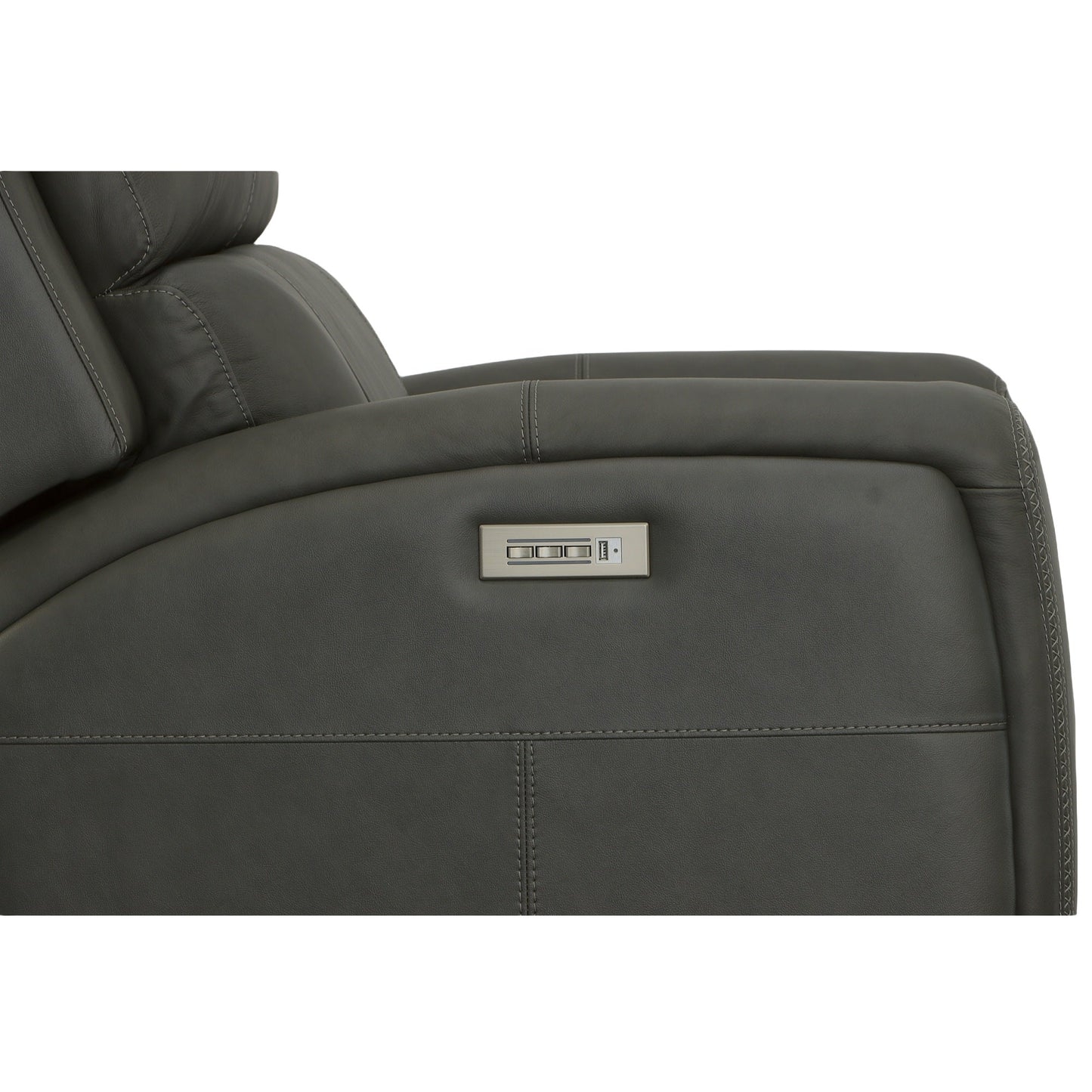 Linden Charcoal Leather Power Recliner with Power Headrest & Lumbar